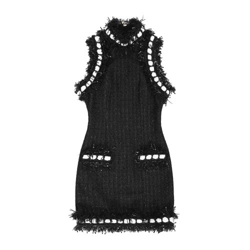 Balmain/巴尔曼 黑色 女士粗花呢短款连衣裙 UF16104C252 早秋
