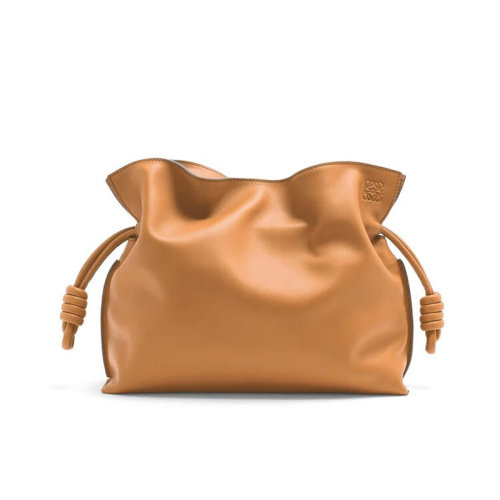 LOEWE/罗意威 22新款Flamenco系列 女士温暖沙漠色纳帕牛皮革徽标压纹拉绳收紧单肩手提包A411FC1X62-2586