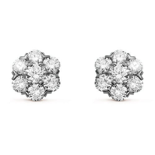 Van Cleef & Arpels/梵克雅宝 经典Fleurette系列 18k金白金镶嵌钻石大号花朵耳钉VCARA48300