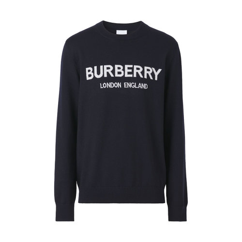 BURBERRY/博柏利 22年春夏新款 男士煤蓝色羊毛混纺徽标嵌花针织衫毛衣80511281
