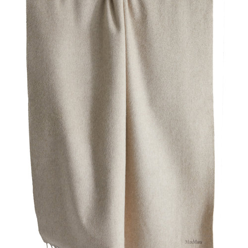 MaxMara/麦丝玛拉新款 BACI系列 女士米色水波纹羊绒流苏围巾1546012906021