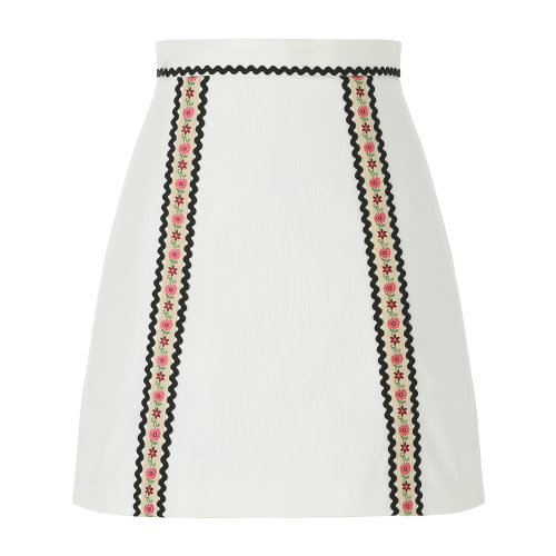 MiuMiu/缪缪 白色 女士弹力丹宁提花半身裙 MG1373_1MHQ_F0009