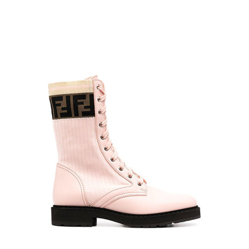 FENDI/芬迪    女士军绿色皮革拼接老花字母马丁靴短靴 8T6780A3H4F1C39