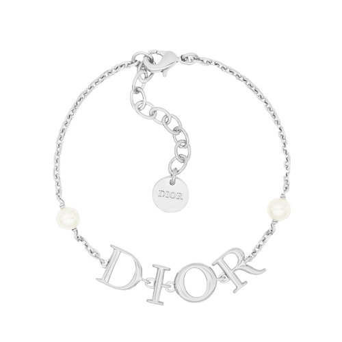 DIOR/迪奥 22春夏新款DIO(R)EVOLUTION系列 女士银色饰面金属白色树脂珠徽标吊坠银色手链B1583DVORS_D009