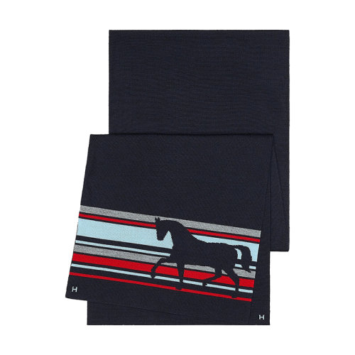 HERMES/爱马仕 男士海军/红色/天空色火热的马条纹图案羊绒真丝围巾H733767T03