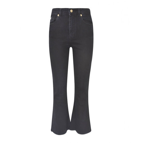 VERSACE JEANS/范思哲牛仔 女士黑色棉质经典字母徽标印花装饰休闲裤喇叭裤牛仔裤长裤女裤 A1HZA0H4-60563-906