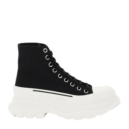 Alexander McQueen/亚历山大麦昆 女士黑色棉质经典字母徽标印花装饰休闲鞋运动鞋帆布鞋系带鞋厚底鞋单鞋女鞋 611706-W4MV2-1070