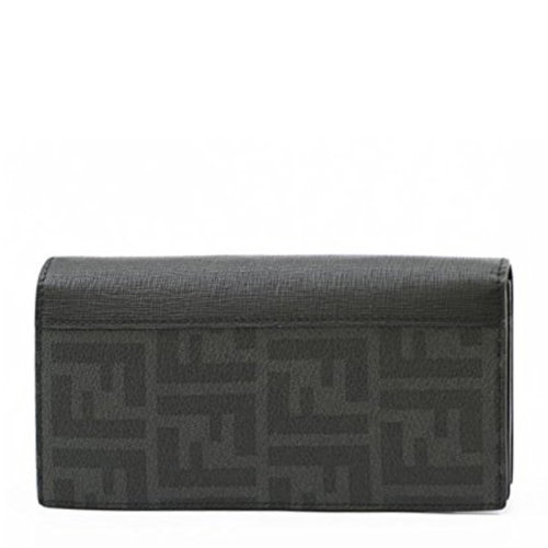 FENDI/芬迪 男士黑灰色PVC配皮对折长款钱包钱夹手拿包男包 7M0186-X4U-F0D7N