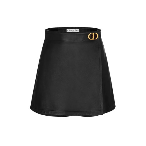 DIOR/迪奥 22年春夏新款 女士黑色羊皮革搭配CD搭扣迷你裙裤045P45AL015_X9000