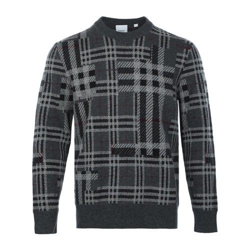 BURBERRY/博柏利21新品对比格纹羊绒提花男士针织衫/毛衣8045016