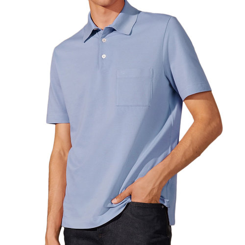 HERMES/爱马仕 22年春夏新款 男士天蓝色纯棉H刺绣短袖polo衫H072325HA69XS