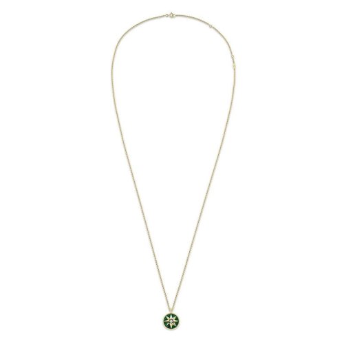 DIOR/迪奥  明星同款ROSE DES VENTS 八芒星镶嵌钻石孔雀石饰牌黄金项链