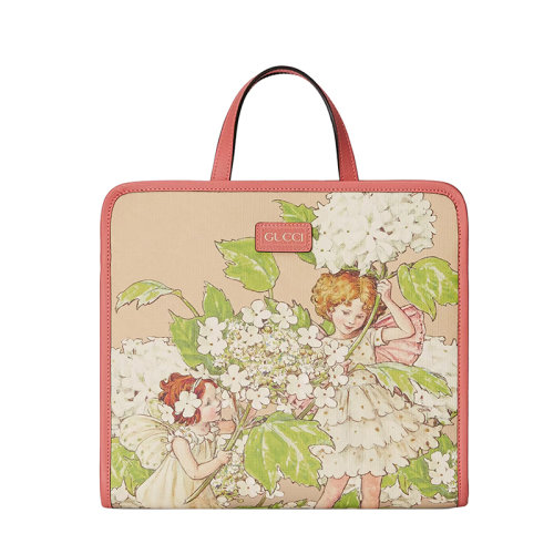 GUCCI/古驰  22新款 Gucci Love Parade系列 儿童款浅粉色帆布小仙子印花手提托特包605614U5NAN5761
