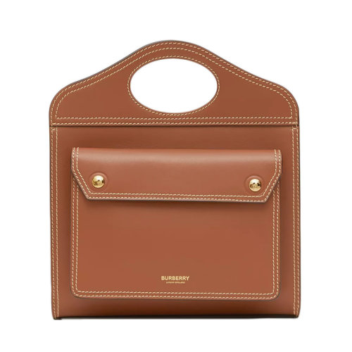 BURBERRY/博柏利   迷你缉明线皮革麦芽棕口袋包手提单肩包80147761
