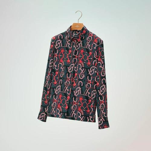  HERMES爱马仕 22年秋冬 女士 长袖衬衫 Chemise micro imprime ??Grand Tralala?? H2E0630
