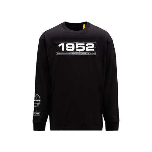 Moncler/蒙克莱 22年秋冬新款 Moncler 1952系列 男士黑色纯棉徽标印纹长袖T恤H20928D00004M2326999