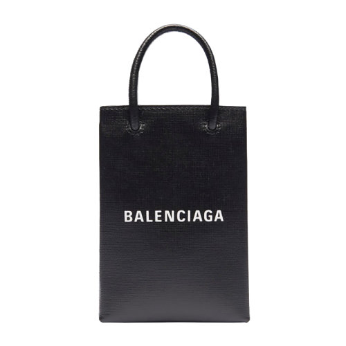 Balenciaga/巴黎世家   黑色纹理小牛皮购物手机袋斜挎手提包5938260AI2N1000
