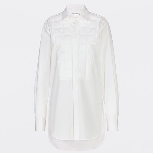 Bottega Veneta/葆蝶家  网红5x5厘米方格拼接长袖双面皱绸女士长袖衬衫629736 VKEC0 9000