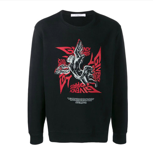 Givenchy/纪梵希  男士黑色棉质天使图案圆领时尚休闲长袖T恤卫衣 BMJ03330AF001