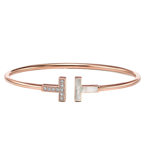 Tiffany & Co./蒂芙尼 18K金 玫瑰金 珍珠母贝和钻石线圈手镯GRP11104