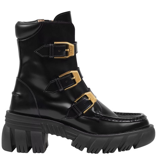 GUCCI/古驰      女士黑色亮面皮革搭扣踝靴663590DKSD01000