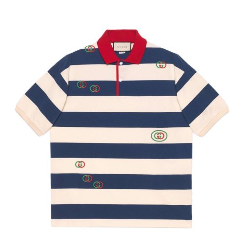  GUCCI/古驰 男士白蓝条纹棉质短袖POLO衫 581976 XJA6H 4594 PLFSX