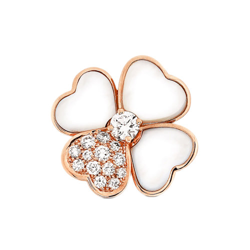 Van Cleef & Arpels/梵克雅宝 经典Cosmos系列 18k金玫瑰金白珍珠母贝镶钻石四叶草吊坠胸针VCARO5BV00
