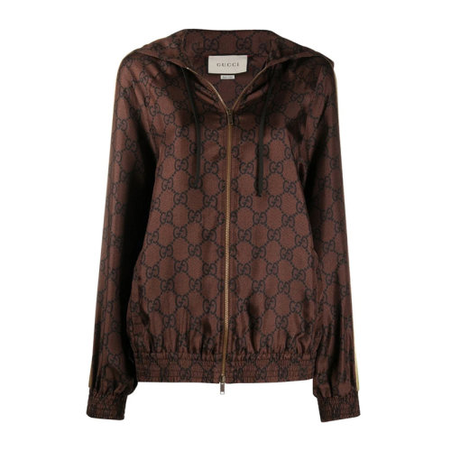 GUCCI/古驰 女士 服装 棕色老花双袖彩道连帽夹克 女士夹克
