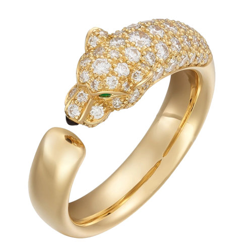 CARTIER/卡地亚 PANTHèREDE系列 黄金玛瑙镶嵌祖母绿和钻石豹子指环N4765800