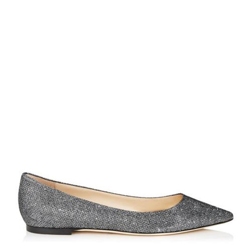 Jimmy Choo/周仰杰ROMY FLAT系列 女士灰色渐变色皮革闪光亮片时尚浅口芭蕾舞鞋平底鞋水晶鞋女鞋ROMYFLAT-LAG-ANTHRACITE