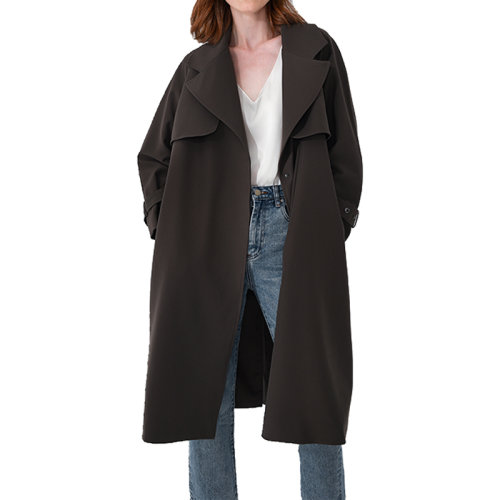 GeleiStory/GeleiStory  秋季新款纯色简约气质插肩袖中长款风衣外套  女士风衣