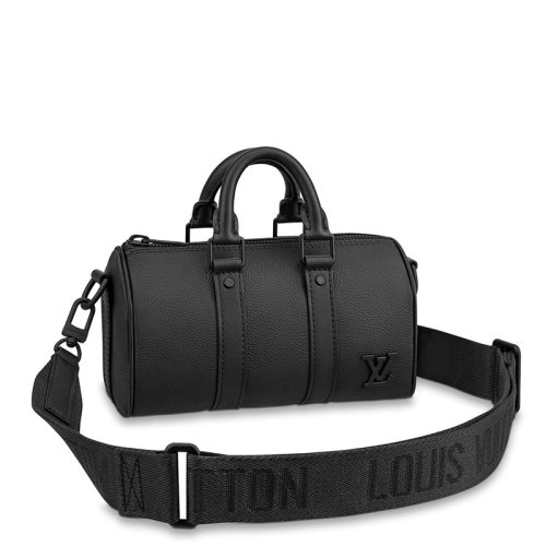 Louis Vuitton/路易威登 22春夏新款KEEPALL XS系列 男士迷你黑色皮革徽标黑扣可拆卸肩带单肩斜挎手提包M80950