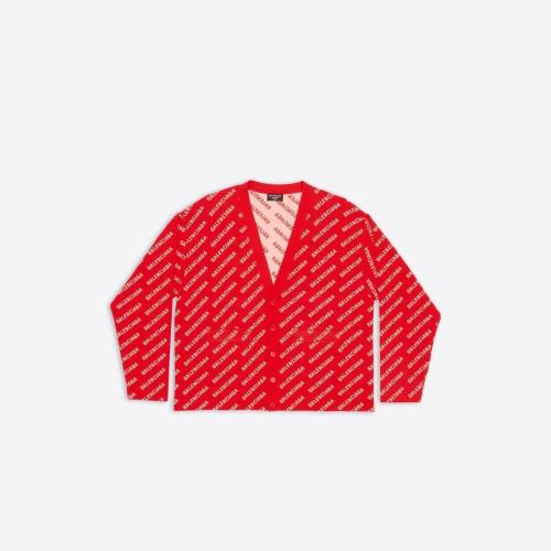  BALENCIAGA巴黎世家 22年春夏 男士 针织衫 Mens Mini Allover Logo Cardigan in Red 699822T3