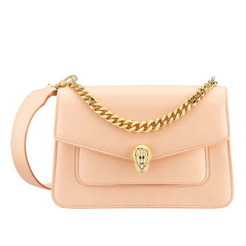 BVLGARI/宝格丽 SERPENTI FOREVER系列 女士中号桃红色纳帕皮革金色黄铜珍珠贝母扣单肩斜挎包290767