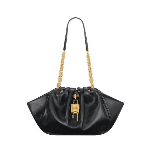 Givenchy/纪梵希 22新款 Kenny系列 女士小号黑色小牛皮磁性开合拆卸挂锁金属配皮链条肩带金色饰面单肩斜挎包BB50MJB1KR-001