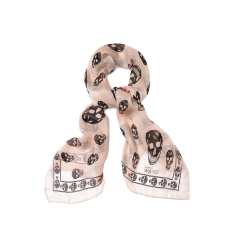 Alexander McQueen/亚历山大麦昆  粉红色丝质 黑色骷髅头图案 围巾/披肩围巾 1106403052Q9960  HQY012345C