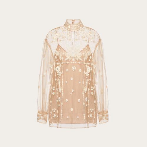  VALENTINO华伦天奴 22年秋冬 女士 长袖衬衫 TOP BRODé TULLE ILLUSIONE 1B3AE7251EDAD5