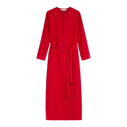 MaxMara/麦丝玛拉 22年早春新款 RISPOLI系列 女士红色织棉斜纹长袍连衣裙9221182106003