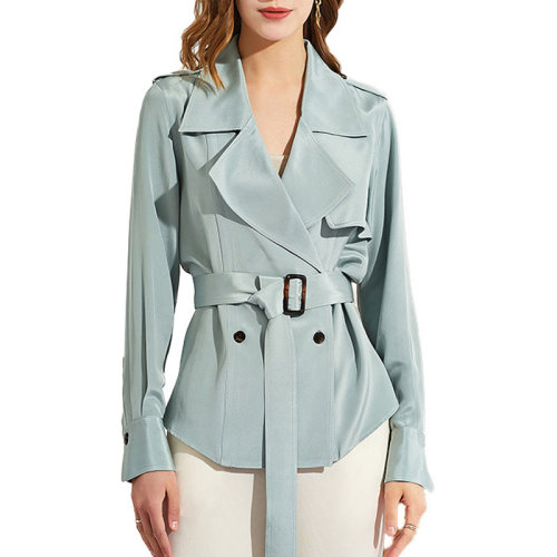 GeleiStory/GeleiStory 春秋新款翻领简约通勤桑蚕丝外套短款风衣 女装>女士外套>女士风衣