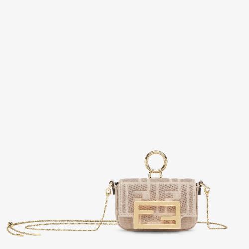  FENDI芬迪 22年秋冬 女士 挂饰 米色帆布吊饰，饰有FF刺绣 7AS04_9P6F19PN