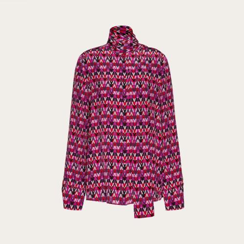  VALENTINO华伦天奴 22年秋冬 女士 长袖衬衫 CHEMISE EN CREPE DE CHINE a IMPRIMé MINI VALE