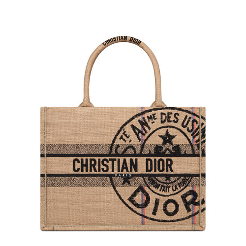 DIOR/迪奥 22春夏新款BOOK TOTE系列 女士中号米色Dior Union图案刺绣黄麻帆布手提托特包M1296ZRUW_M918