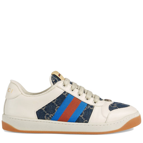 GUCCI/古驰 screener系列 女士蓝色/象牙色粗斜纹棉??布牛仔布运动鞋5776842KQ404467