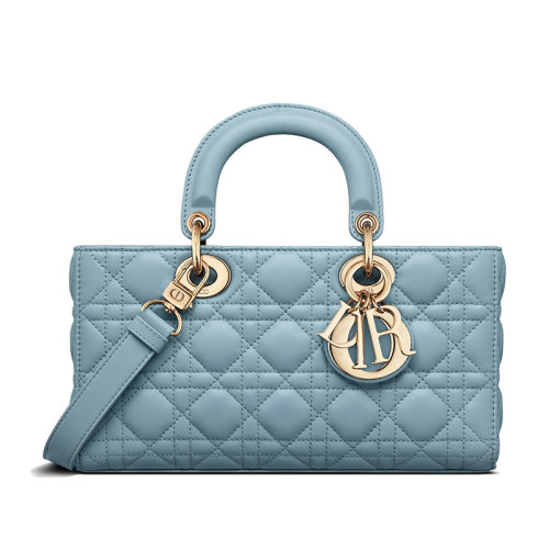 DIOR/迪奥 22新款LADY D-JOY系列 女士蓝色系藤格纹绗缝小羊皮金扣单肩斜挎手提长款戴妃包M0540ONGE_M09Z
