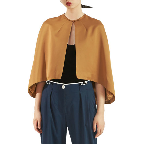 19年秋冬款nisiss/怡夕前短后长中式扣缎面斗篷女装定制