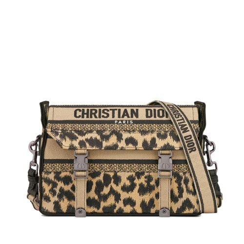 DIOR/迪奥 22春夏新款DIORCAMP系列 女士小号米色 Mizza图案豹纹刺绣织物单肩斜挎搭扣翻盖信使包M1241BRHM_M918