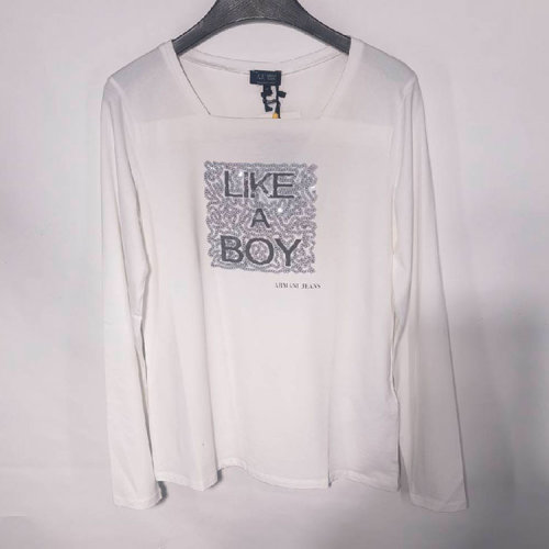 ARMANI JEANS/阿玛尼牛仔/白色镶嵌女士长袖T恤