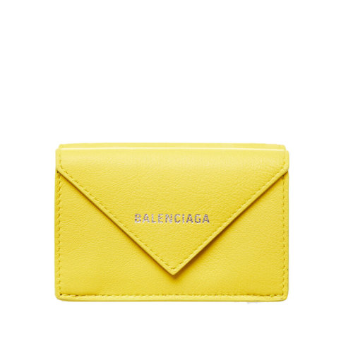 Balenciaga/巴黎世家 21新款 PAPIER系列 女士迷你黄色小牛皮翻盖按扣钱包391446DLQ0N7155