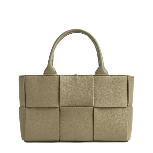 Bottega Veneta/葆蝶家 22新款Arco Tote系列 女士迷你咖色Intreccio编织粒面牛皮革手提托特包709337VCP111520