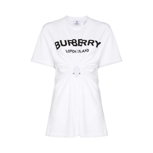BURBERRY/博柏利 女士白色棉质logo印花镂空短袖T恤 8035002